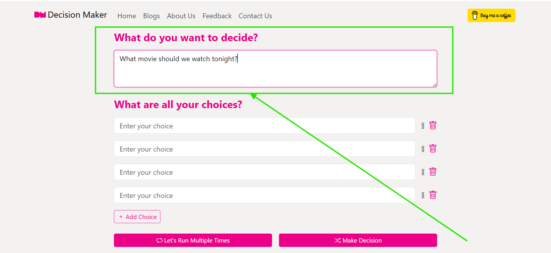 Screenshot showing a question like 'What movie should we watch tonight?' being entered