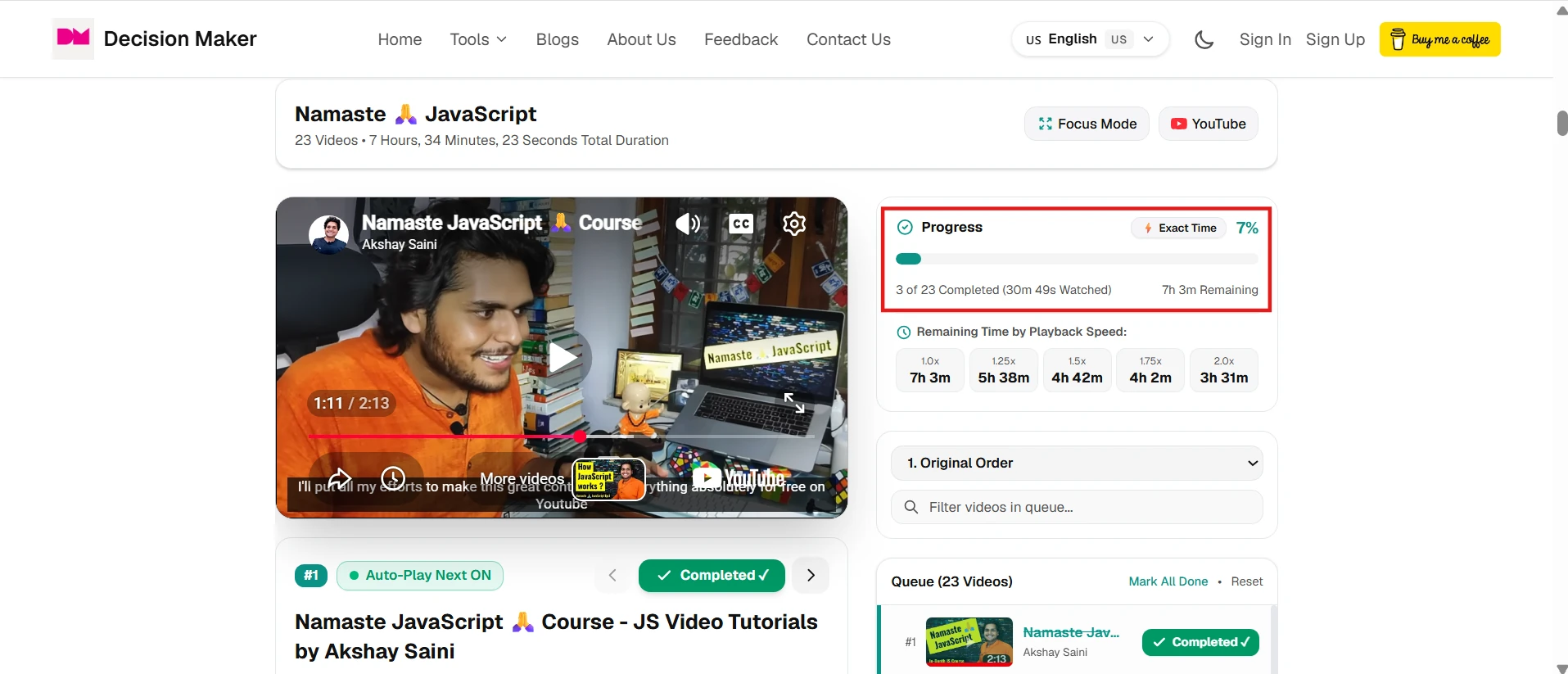 Real-time progress tracking dashboard showing completed videos and percentage