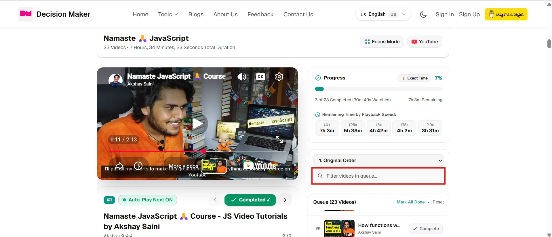 Search bar filtering a YouTube playlist to find specific video titles instantly